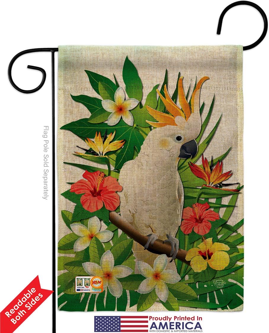Tropical Cockatoo Burlap Burlap Garden Flag Summertime Ocean Beach Seashells Pineapple Outdoor Summer Aloha Small Decorative Gift Yard House Banner Double-Sided Made In USA 13 X 18.5