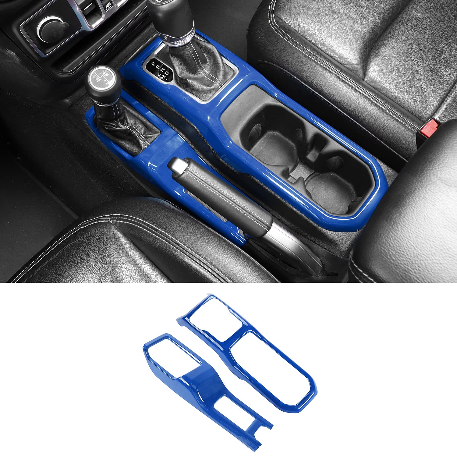 RT-TCZ Center Console Gear Shift Panel Trim Cover 4WD Four Wheel Drive Cup Holder Panel Trim Cover Decoration Interior Accessories for Jeep Wrangler JL JLU & Gladiator JT 2018-2024,Blue