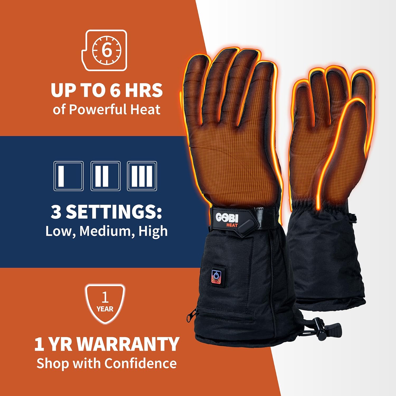 Epic Heated Gloves - 6 Hours of Heat | Battery and Charger Included | 3 Heat Settings