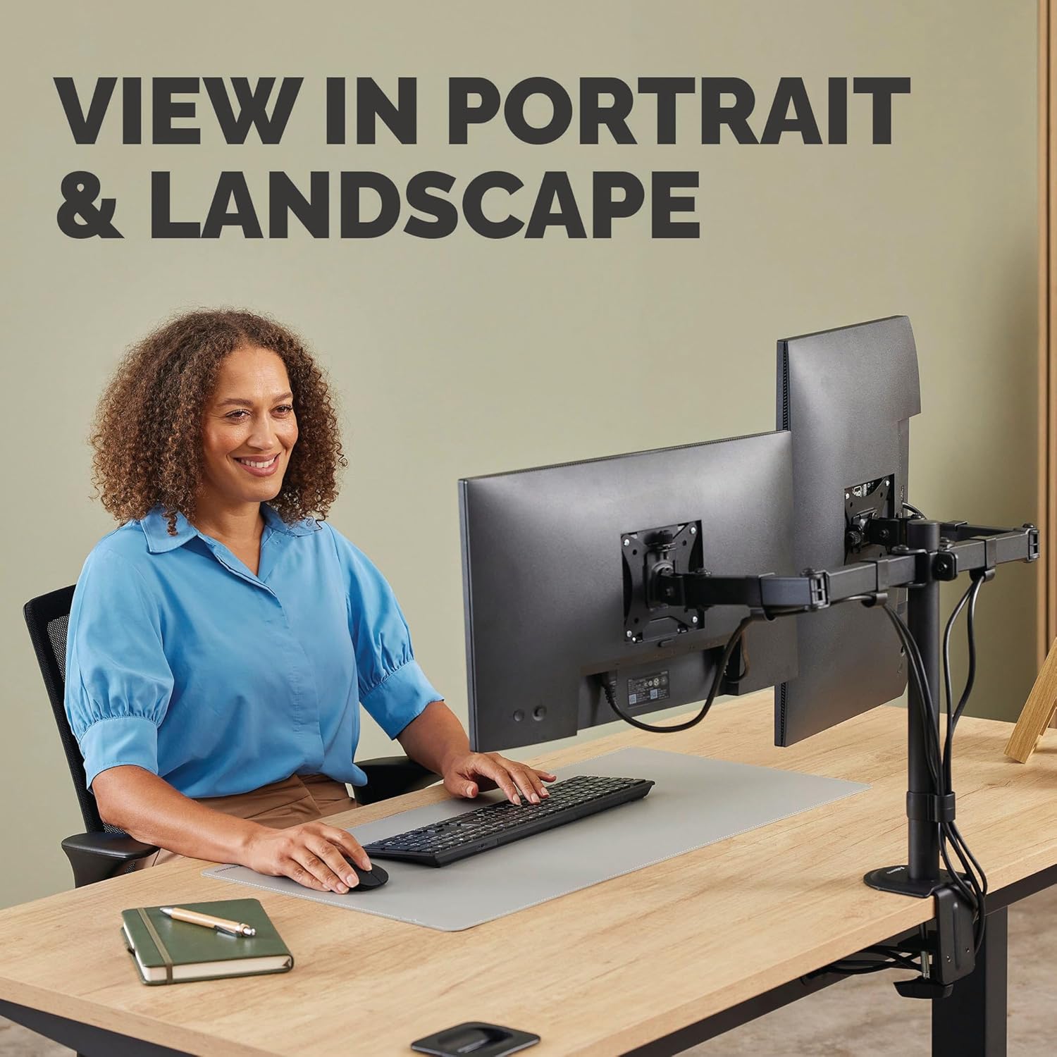 Fellowes Everyday Adjustable Dual Monitor Arm – Holds Two Screens up to 32" (inch) Weighing 19.84 lbs Each, Tilt, Swivel, Rotate, VESA 75/100, Clamp or Grommet Mount, Cable Management