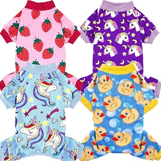 XPUDAC 4-Pack Dog Pajamas for Small Dogs - Soft Puppy Onesies, Cartoon PJs for Boys/Girls, Cat Sleepers, Holiday Outfits