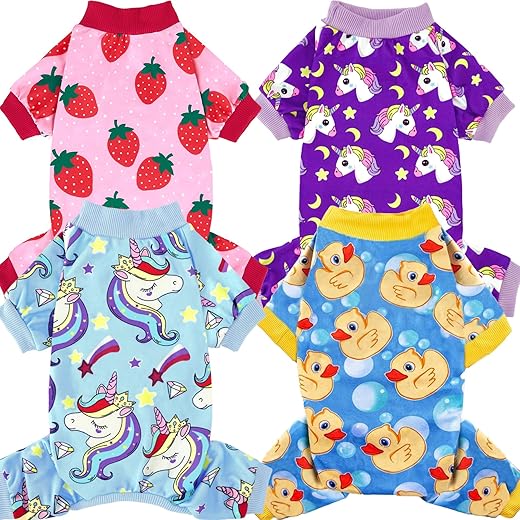 XPUDAC 4 Pack Dog Pajamas for Small Dogs Pjs Clothes Puppy Onesies Outfits for Doggie Duck Shirts Sleeper for Pet-M