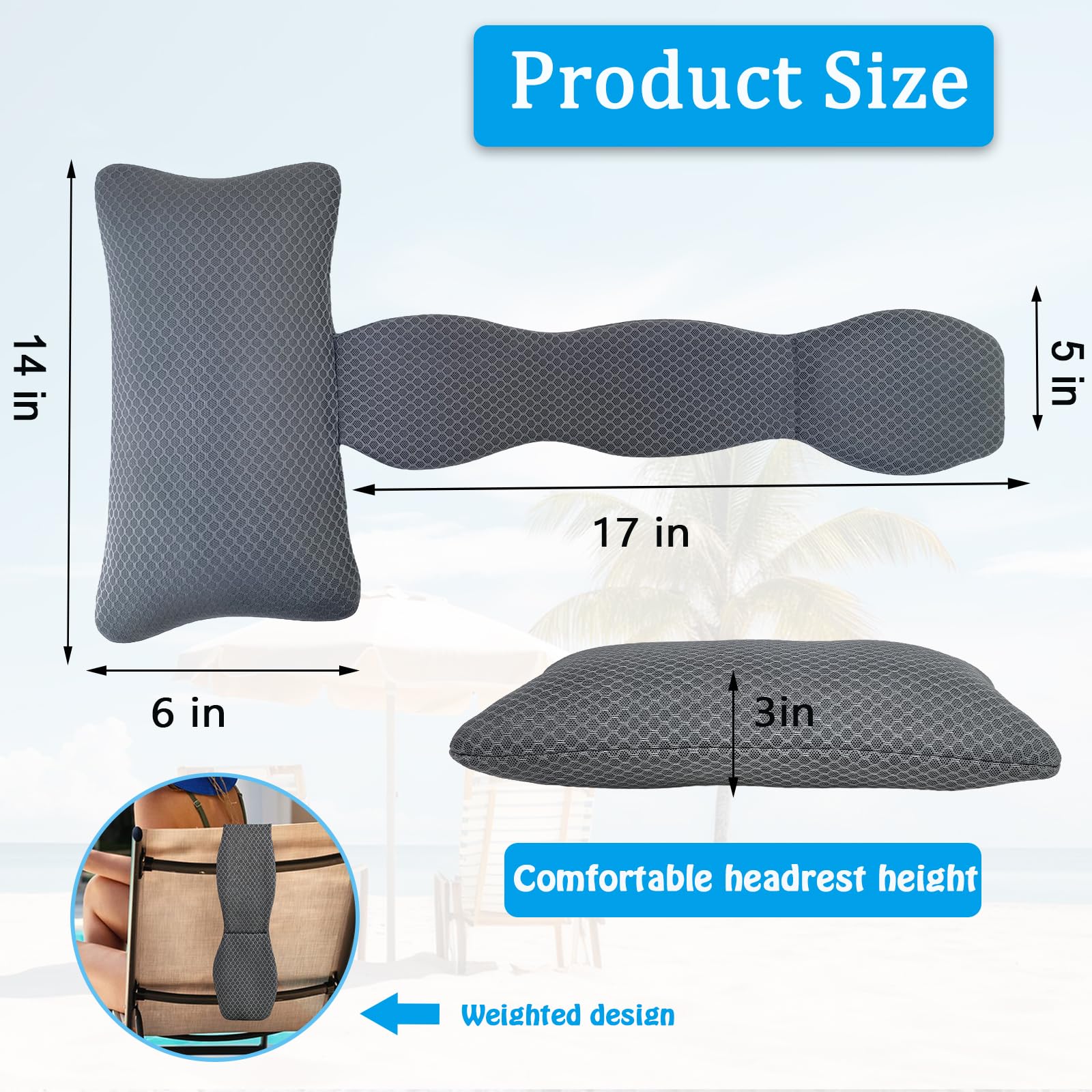 REEZEIVI Whirlpool-Kopfstützenkissen, Chaiselongue-Kissen, 3D-Luftnetz, Spa-Kissen für den Außenbereich, schnell trocknend und waschbar, Kopf- und Nackenstützkissen mit verstellbarem gewichtetem Gurt,