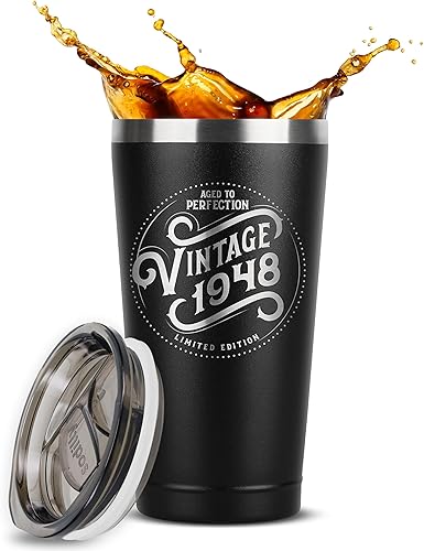 Regalos de cumpleaños número 75 para hombres y mujeres, vaso de café de estilo vintage 1949 con tapa, taza de café de regalo para cumpleaños 75 para