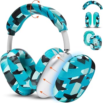 WC Sweatz و Shellz و Bandz Protective Covers Bundle for Airpods Max Headphones by Wicked Cushions | Cyan Prism