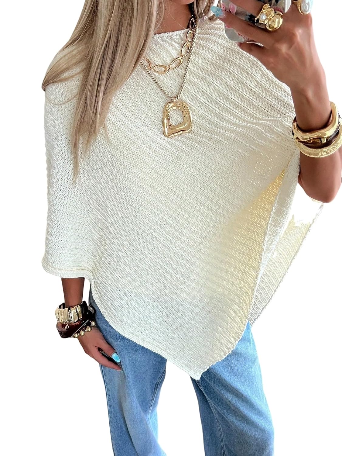 Urchics Womens Knit Tops Womens Fashion Off Shoulder Asymmetrical Hem Pullover Suitable for Daily Wear