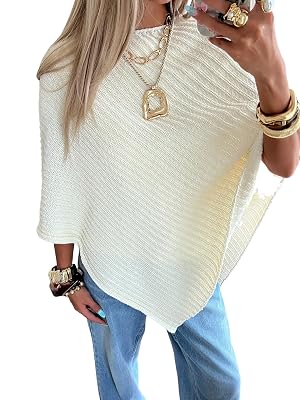 Urchics Womens Knit Tops Womens Fashion Off Shoulder Asymmetrical Hem Pullover Suitable for Daily Wear