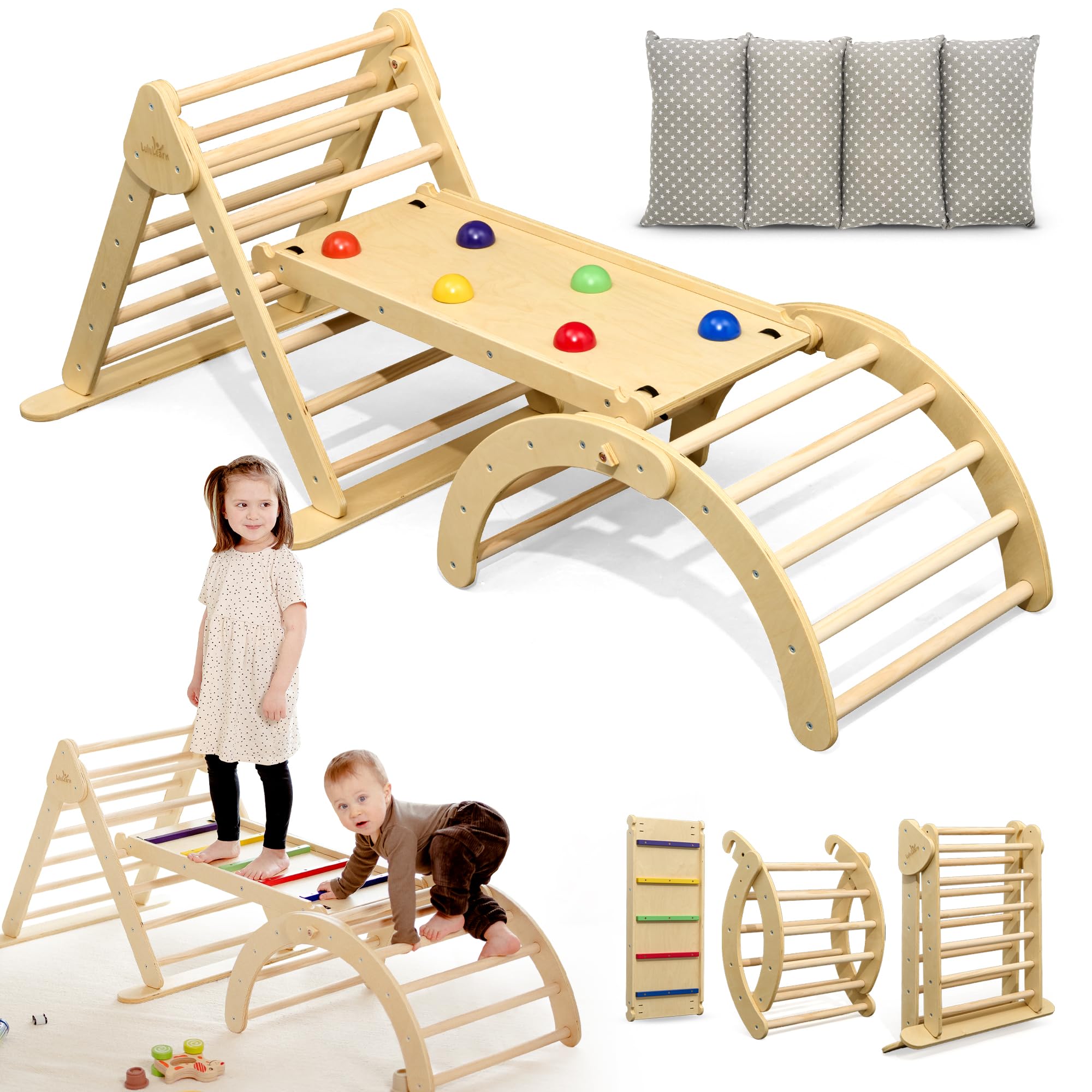 Klettergerüst [FALTBAR] ideal für Indoor & Outdoor-Bereich - Kletterdreieck & Kletterbogen, Lernspielzeug ab 1 Jahr, Montessori Spielzeug für aktives Spielen - Jetzt Entdecken! (Natural)