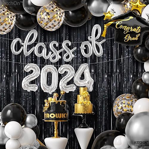 Miniatura 5 de KatchOn, Globos plateados para la clase de 2024, 16 pulgadas, pancarta de graduación de clase 2024, decoraciones de clase de 2024, decoraciones de