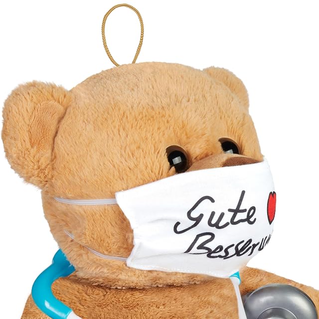 Foto 8 de 8 de BRUBAKER Osito de Peluche con Mascarilla y Estetoscopio - Gute Besserung - 35 cm Osito Médico - Peluche Cálido