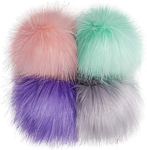 Miniatura 8 de Tatuo Bola de pompones de piel sintética de bricolaje con botón de presión y pompón esponjoso extraíble para tejer sombreros zapatos bufandas bolsa