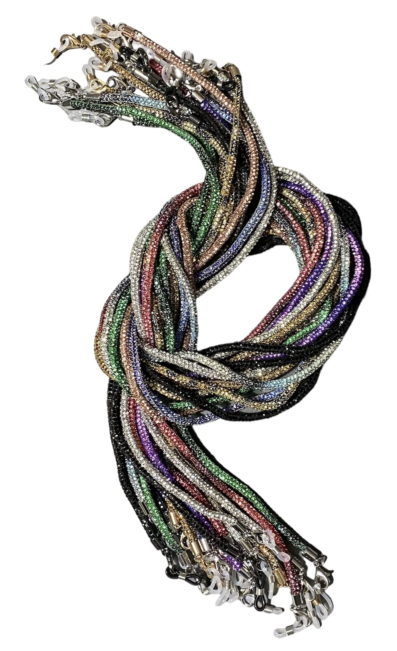 GMM Cadena para gafas, collar para gafas, cadena para gafas, para mujer, para ver el sol, con diamantes de imitación, con 2 anillos antideslizantes de silicona.