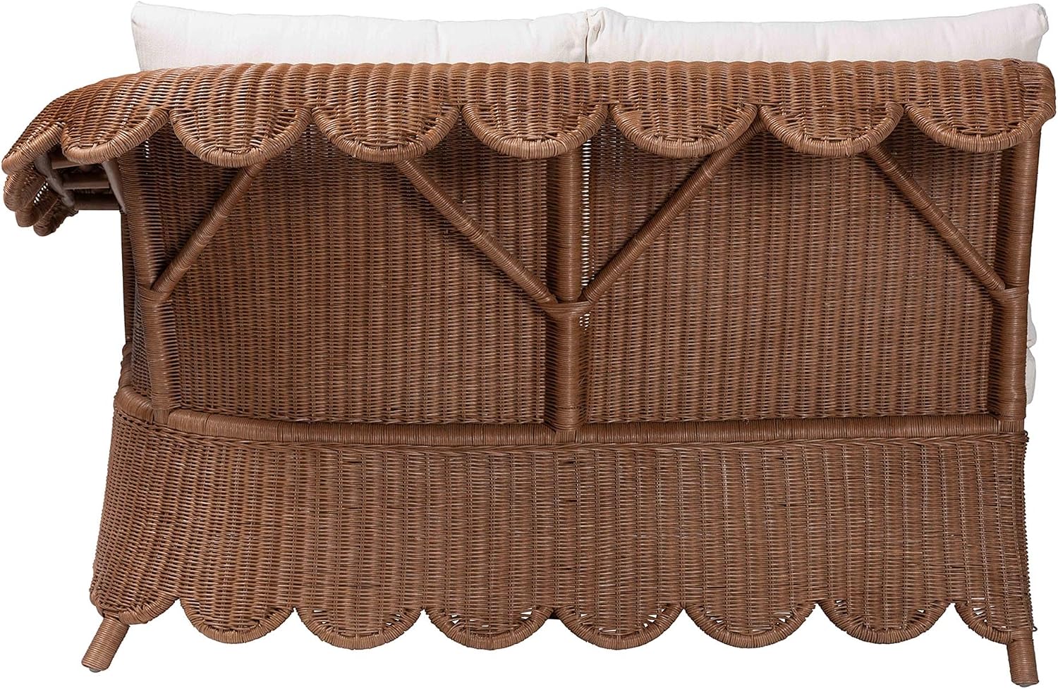 Bali & pari Detta Natural Rattan 4-Piece Sectional Set - Handwoven Wicker Corner Lounge Seating with Scalloped Skirt Base and Rolled Arms, Boho Coastal Style for Sunroom or Living Room