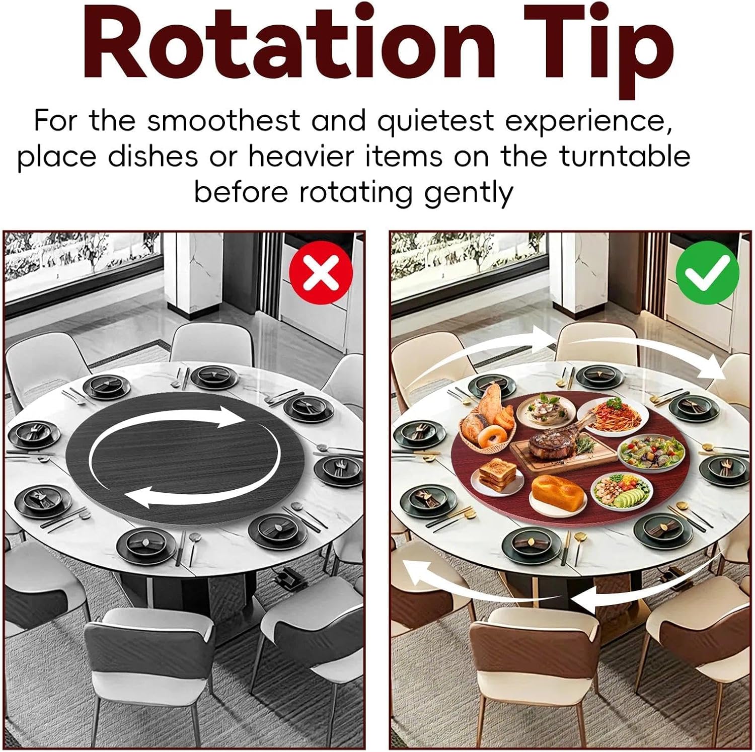23.6 Inch Walnut Wood Lazy Susan for Tabletop, Large Lazy Susan, Round Rotating Serving Tray, Wooden Turntable Dining Table Centerpiece, Spinning Food Server for Home and Gatherings (Walnut)