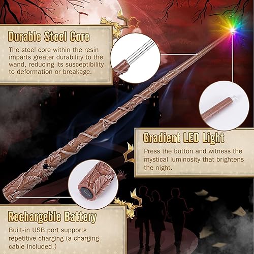 Miniatura 8 de ShinySong Varita de mago recargable con iluminación degradada, varita mágica iluminadora de bruja para niños, fiesta de Navidad, cosplay, esfera