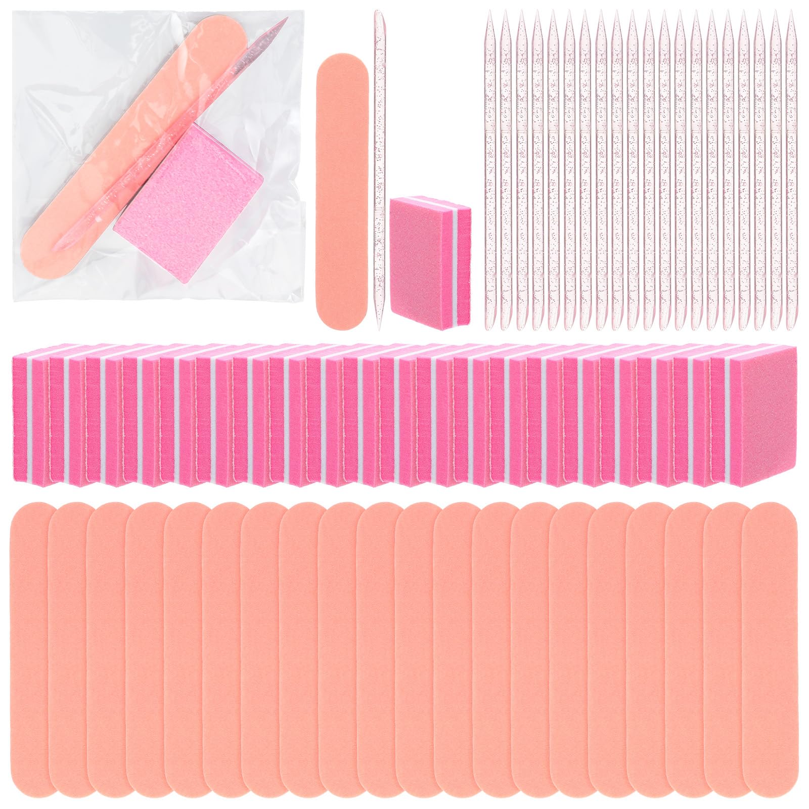 20 zestawów jednorazowego zestawu do manicure luzem z mini polerowaniem paznokci, pilnikami do paznokci i kryształową różdżką, indywidualnie zapakowany zestaw do przygotowania paznokci do salonu domu