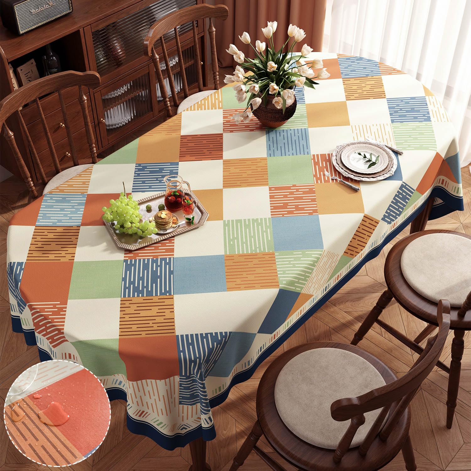 Neelvin Premium Waterproof Oil & Heat-Resistant Vinyl Rectangle Tablecloth Thick Wipeable Spill-Proof Plastic Table Cover for Indoor and Outdoor,55"
