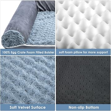 Large Dog Bed, Dog Couch with Removable Washable Cover,Memory Foam Orthopedic Sofa Bed with U-Shaped Bolster, Non-Slip Bottom for Small, Medium, and Large Dogs (96x71x16cm)