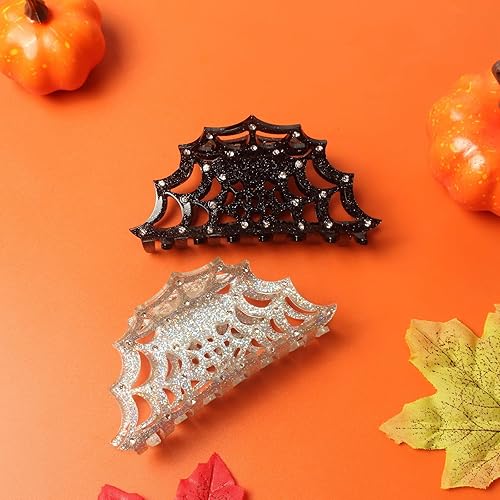 Miniatura 8 de Pinzas para el cabello de telaraña de 3.7 pulgadas con purpurina plateada para mujer, accesorios para el cabello, paquete de 2