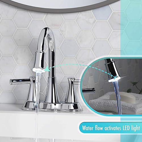 Miniatura 13 de Aqua Vista 22-B42CPL-BN-AV - Grifo para lavabo de baño, dos manijas con luz LED, níquel cepillado cepillado níquel,Cromo pulido