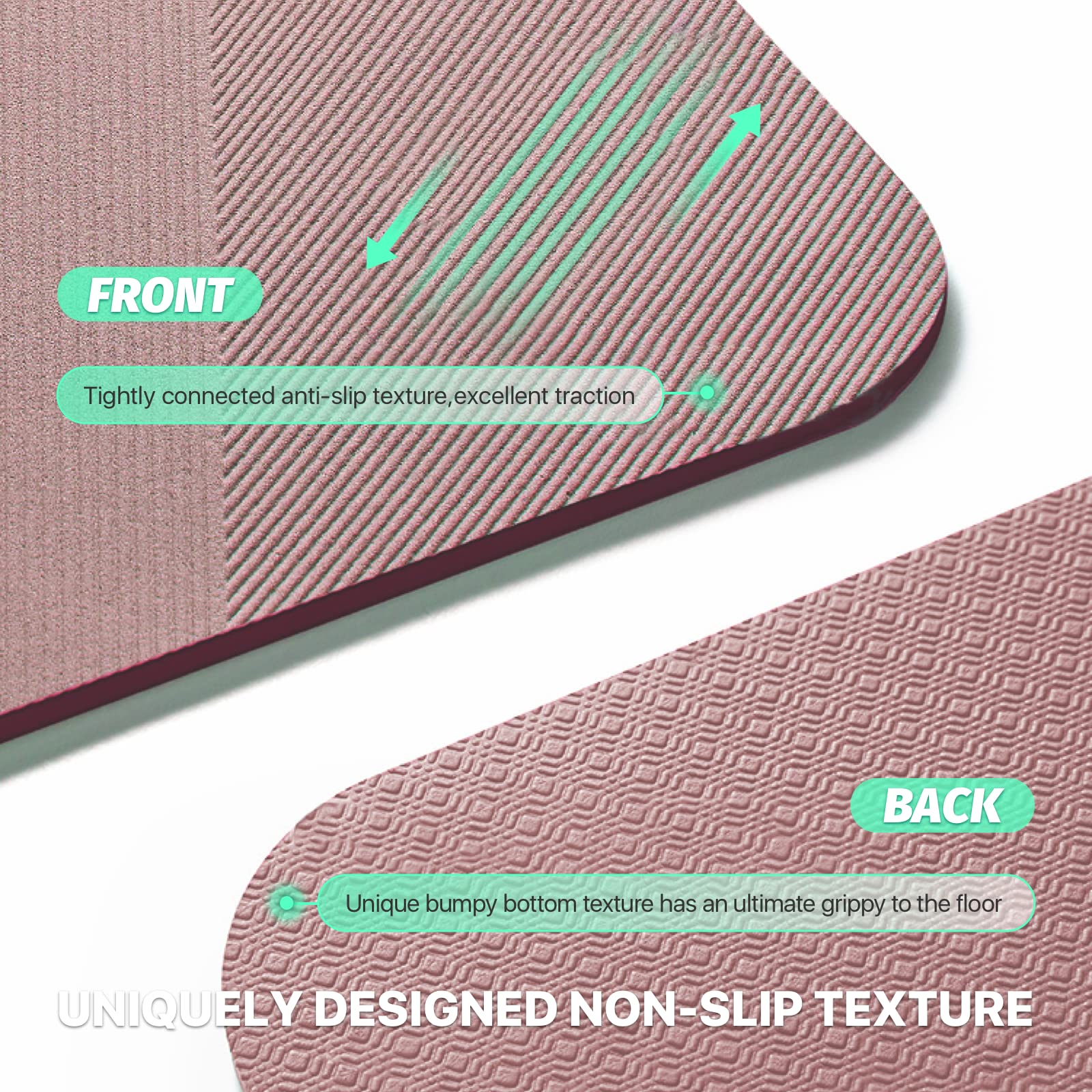 KEEP Non-Slip Large Yoga Mat - Extra Long and Wide Exercise & Fitness Mat( 72"L x 32"W x 7mm Thick) with Free Carrying Strap | Professional TPE Workout Mat for All Types of Yoga, Pilates & Home Workout, 7mm, Smoky Pink