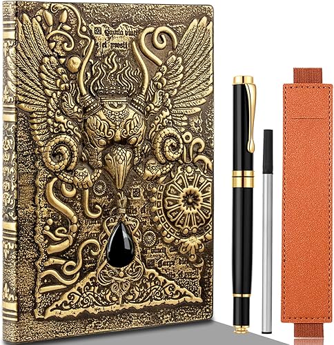 Miniatura 1 de Roc - Cuaderno de cuero en relieve, con bolígrafo y funda para bolígrafo (bronce)