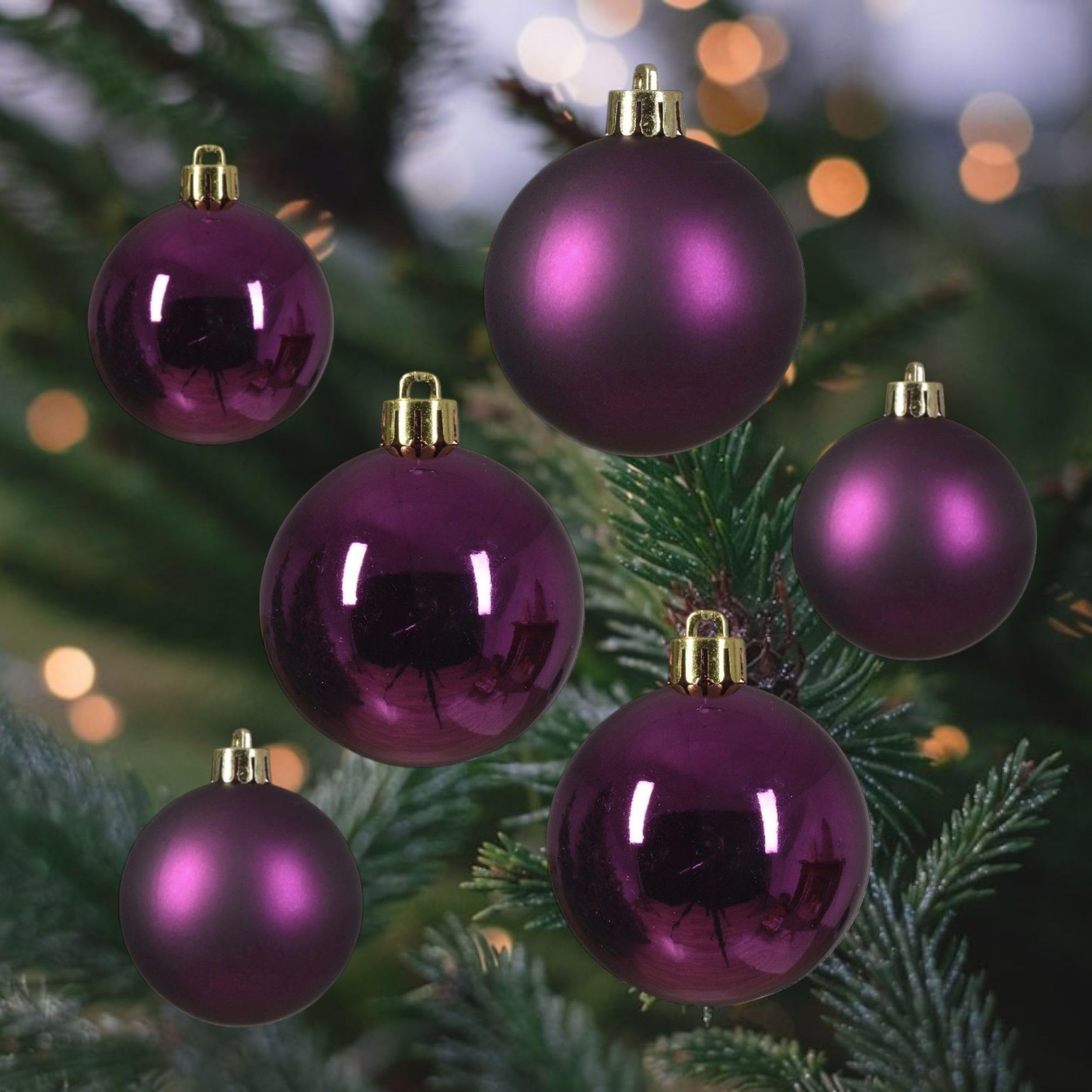 30 fig purple christmas baubles - round decorations - christmas tree hanging ornament - 4cm 40mm 5cm 50mm 6cm 60mm baubles - matt & gloss finish - tree wreath garland decorations.
