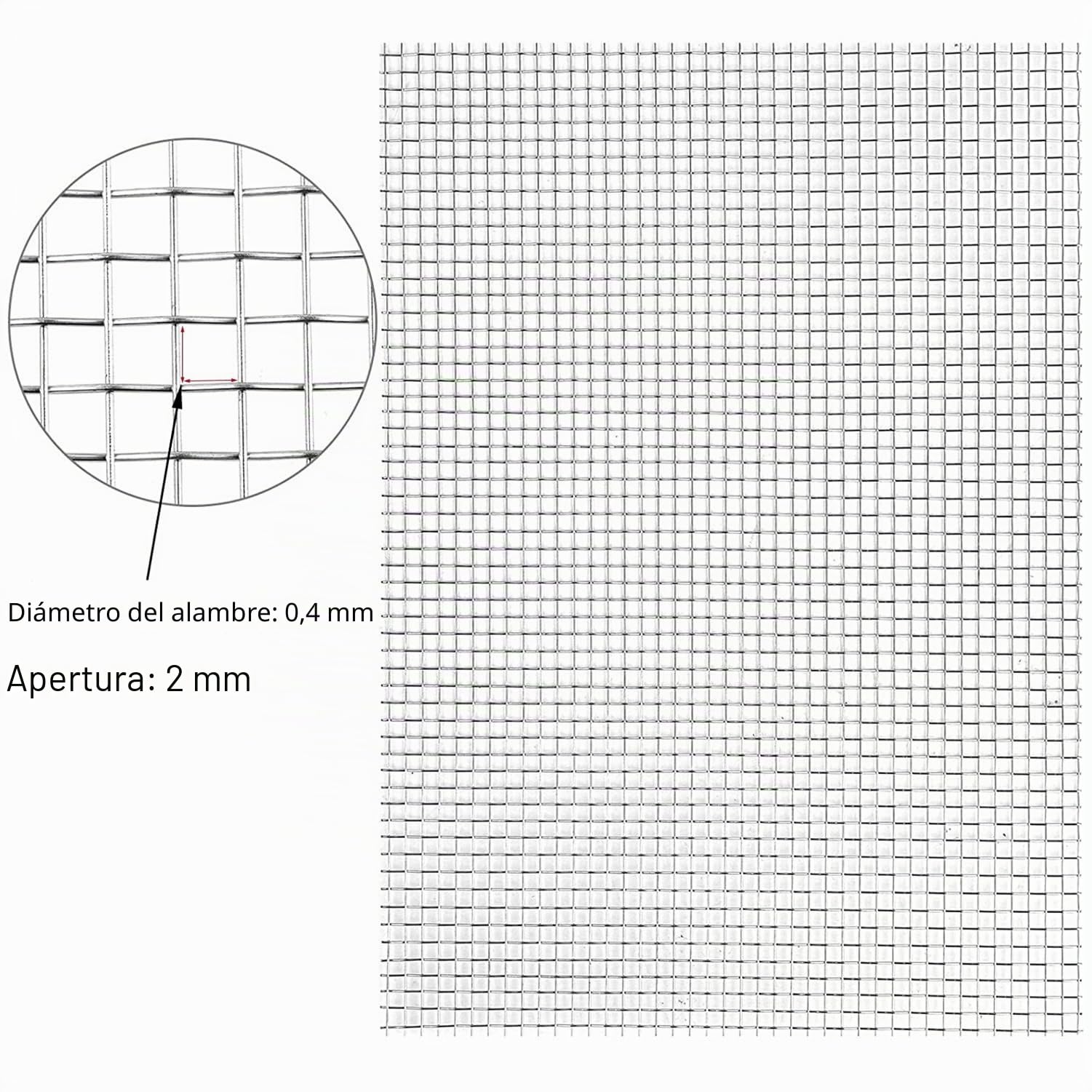 Malla de Alambre Malla Tejido Malla de alambre tejido de 10 mallas - Malla de alambre de acero inoxidable 304 - Agujero de 2 mm - Lámina de malla para roedores - Malla de alambre para cocinar - Para