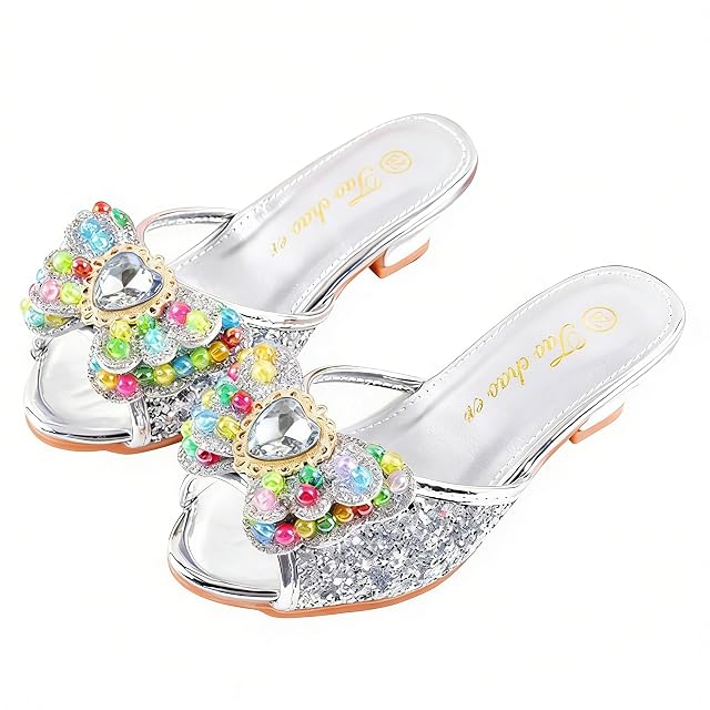 Monissy Mules Zapatilla de tacón Alto Lentejuelas de Boca de pez Dos Lazos de Cuero Cuentas de Colores…
