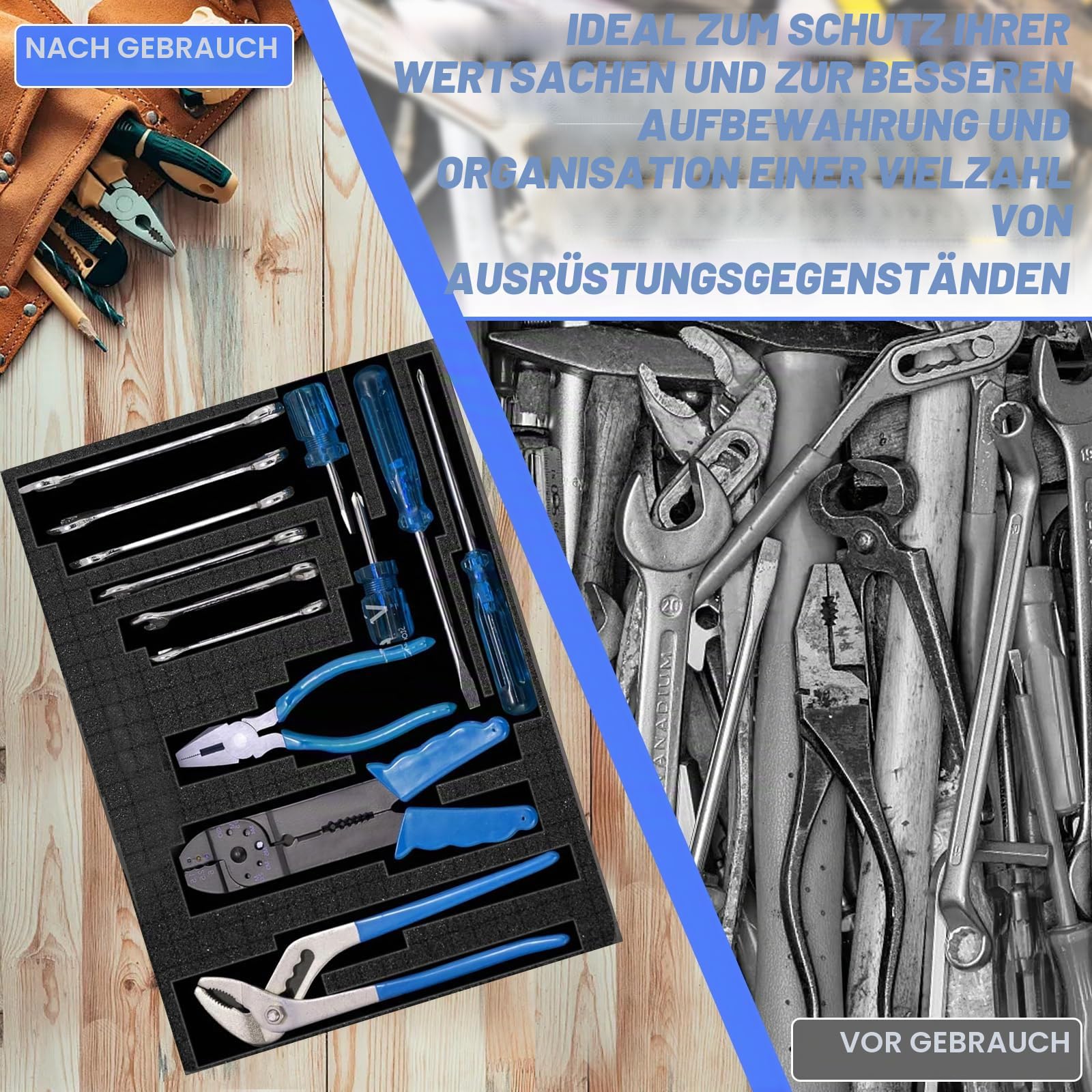 HEKOBAG 3 Sets 6 Stück Schaumstoff Werkzeugkoffer Rasterschaumstoff Würfelschaum 405 x 305 x 50mm/405 x 305 x 10mm Raster Schaumstoffeinlage Schwarz Kamerakoffer Tabletop Schaumstoff Koffereinlage