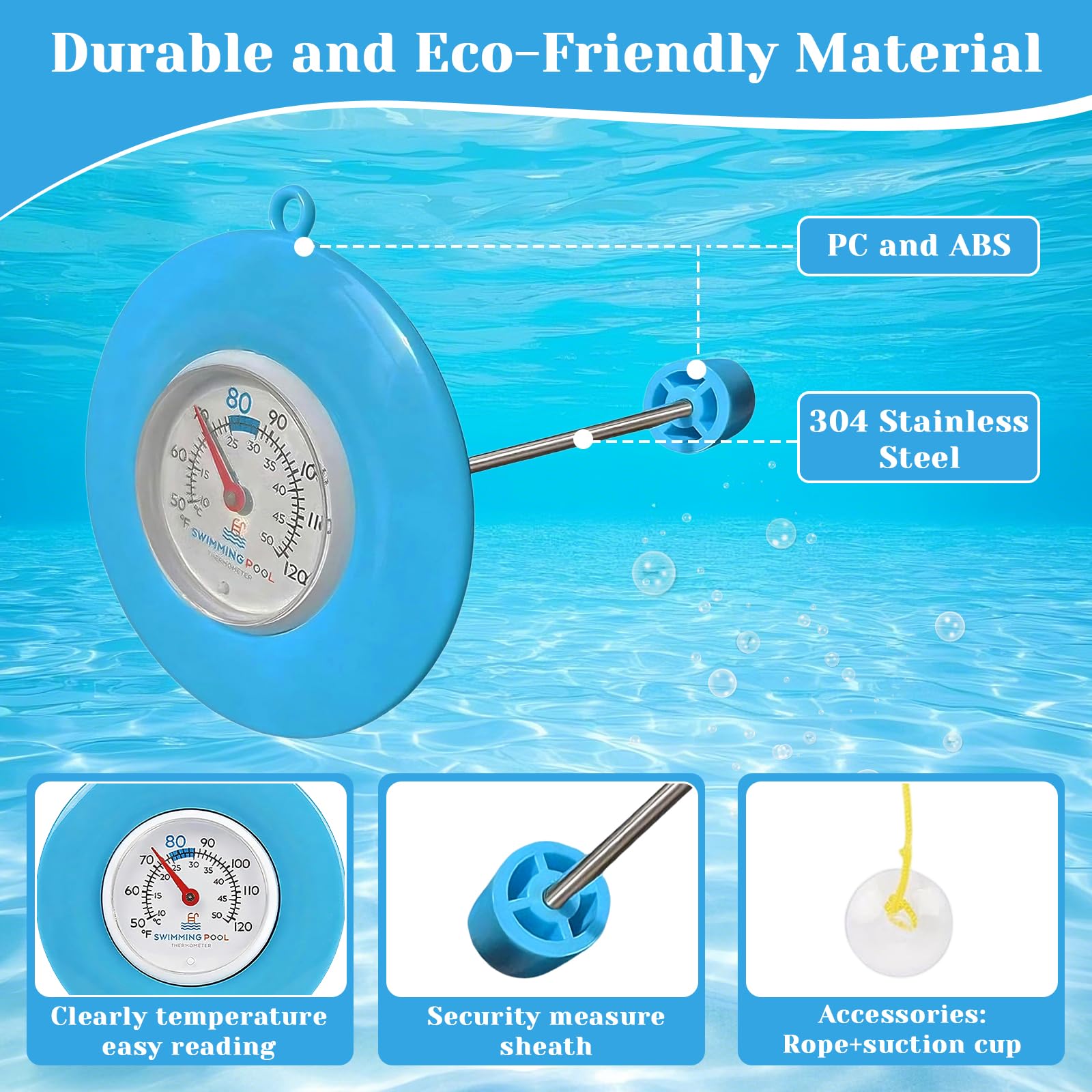 Termómetro Piscina Flotante, Termómetro Piscina de Agua, Termometro de Piscina Fácil de Leer, Termometro Agua, Resistente al Agua IPX6, Pool Thermometer para Piscina, Bañera, Spa, Estanqu, Acuari