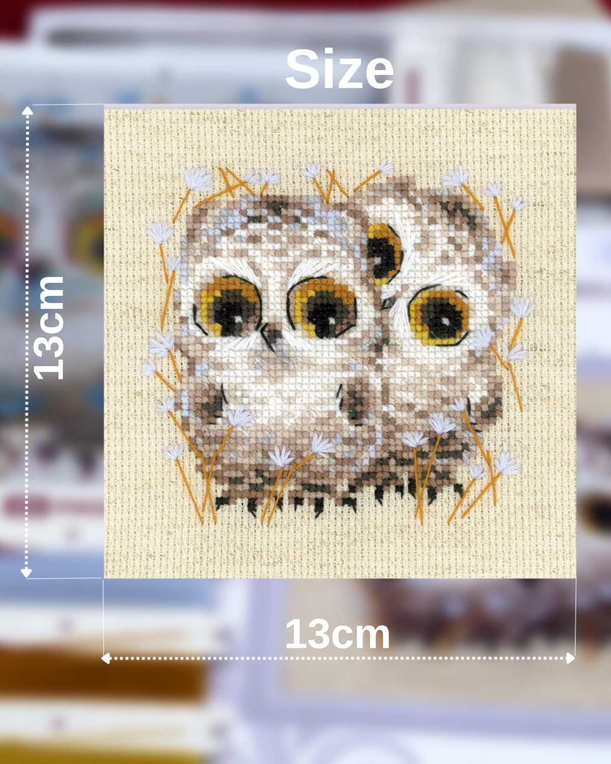 RIOLIS - Little Owls 1755, Animals Cross Stitch Kits 5,12" x5,12, Cross Stitch Kits for Beginners & Advanced, Crossstitching Kits Adult, Counted Stitching Kits, Embroidery Kit