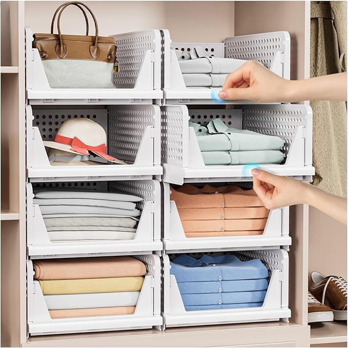 Amazon.com: 4 Pack Stackable Closet Storage Basket - Stackable Storage ...