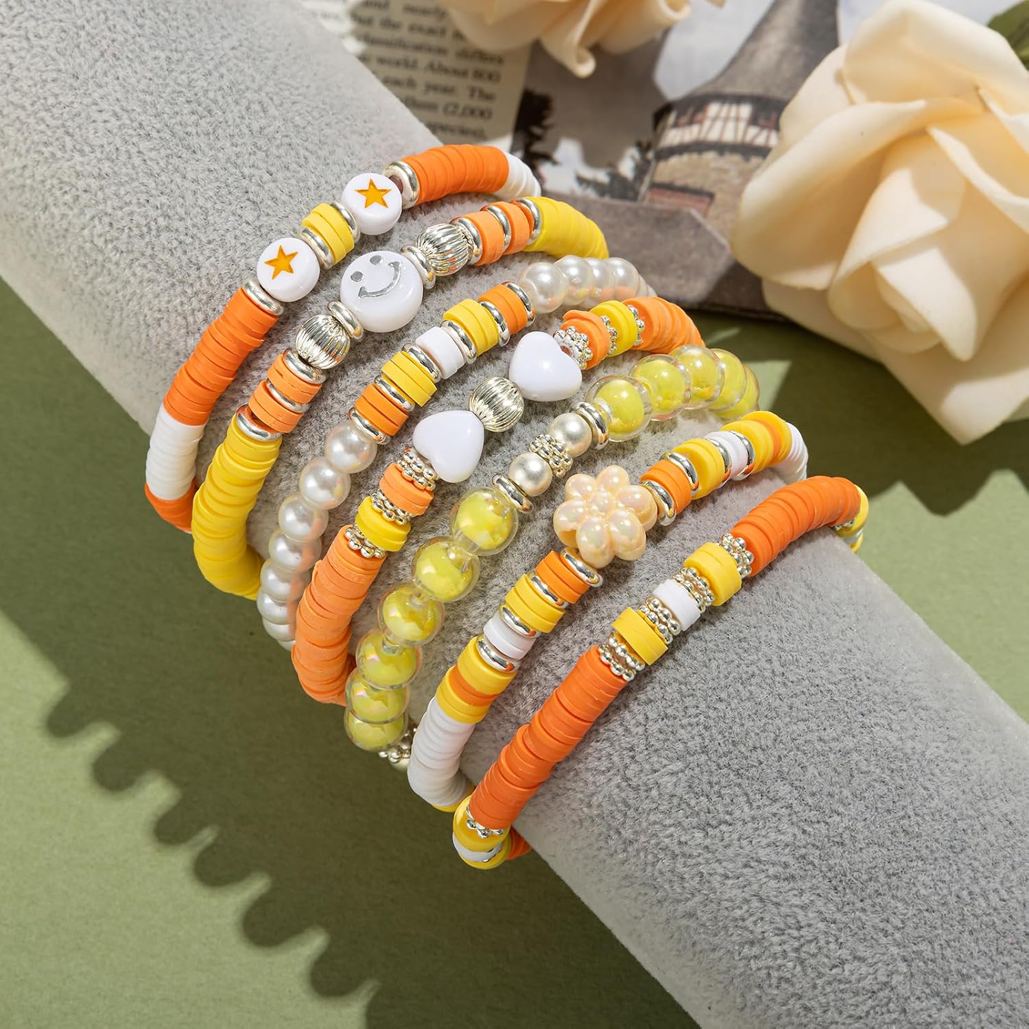 Besydec Jewelry,Heishi Surfer Bracelet Set,Preppy Stuff,Charm Beaded Bracelets,Aesthetic Gifts for Women