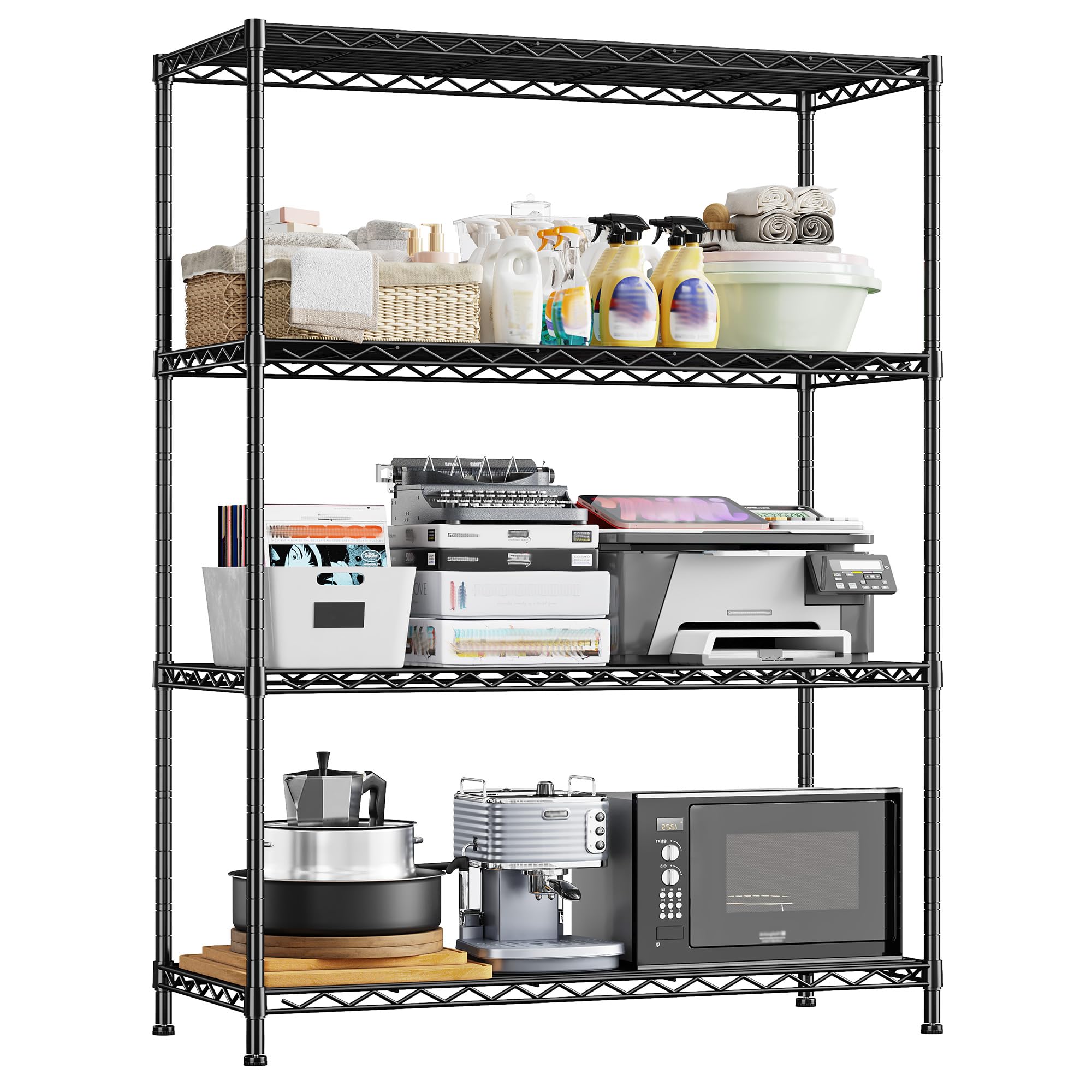 DurayLoly Heavy Duty 4-Tier 620LBS Storage Rack, Adjustable Shelves, Black