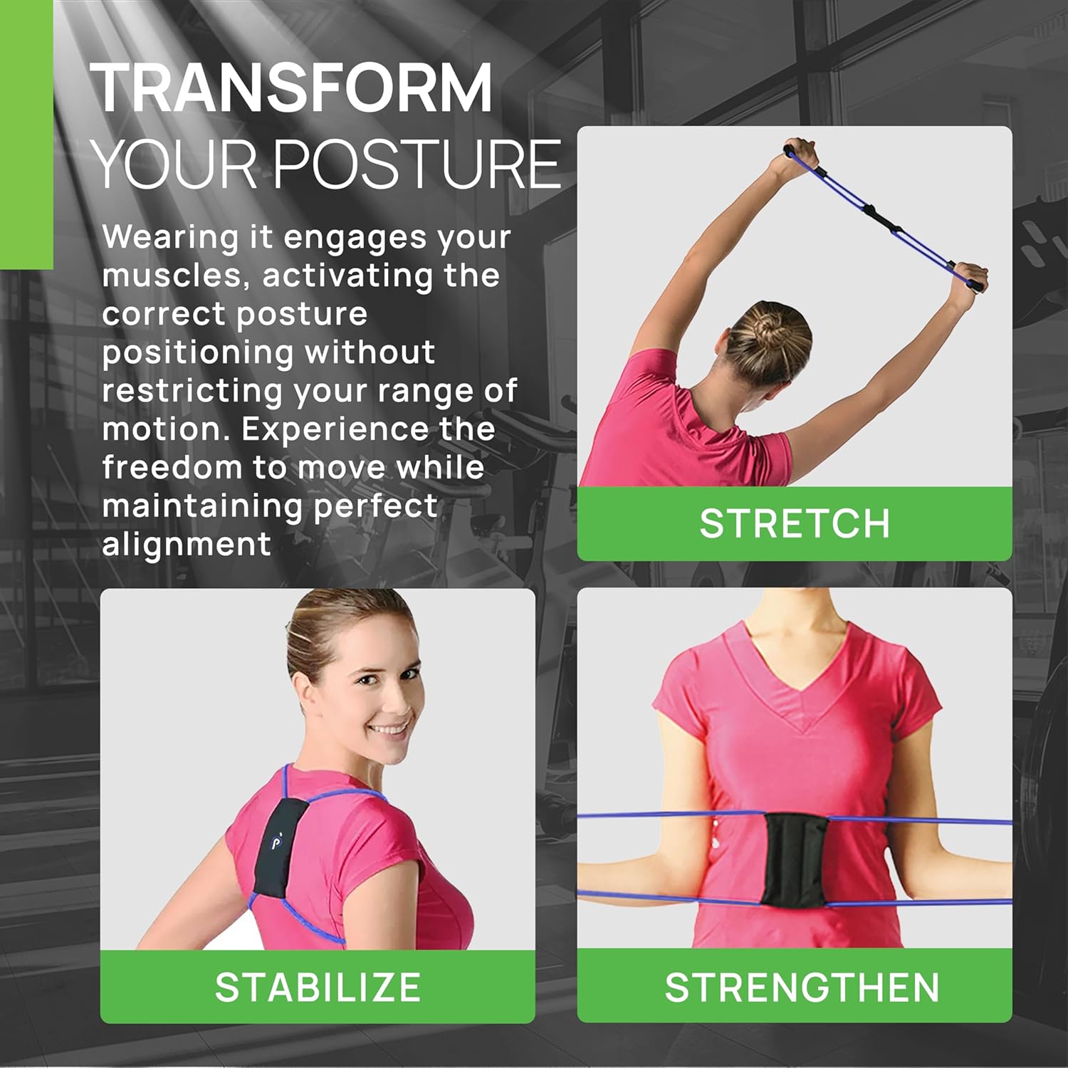PRIMEKINETIX PostureMedic Dynamic Posture Corrector - Active Resistance Training System for Upper Back Strengthening & Shoulder Alignment - Stretches Chest, Strengthens Back - Doctor Recommended - Size M (Blue)