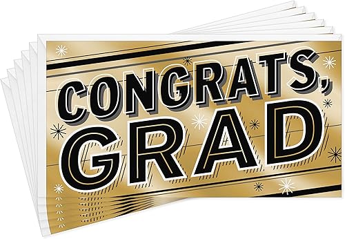 Hallmark Portatarjetas de graduación o tarjetas de regalo, papel de aluminio dorado Congrats Grad (6 tarjetas con sobres)