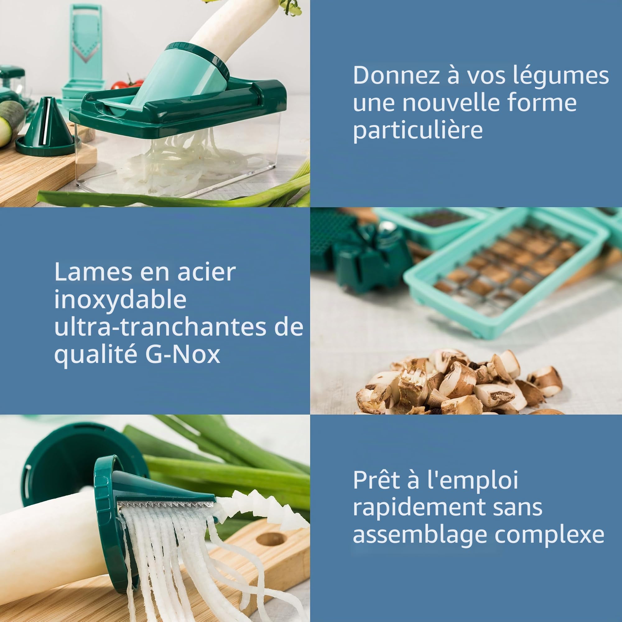 Genius Coupe-légumes et Fruits en Plastique, Plastique, Vert Menthe, 28.5 x 21 x 16.3 cm
