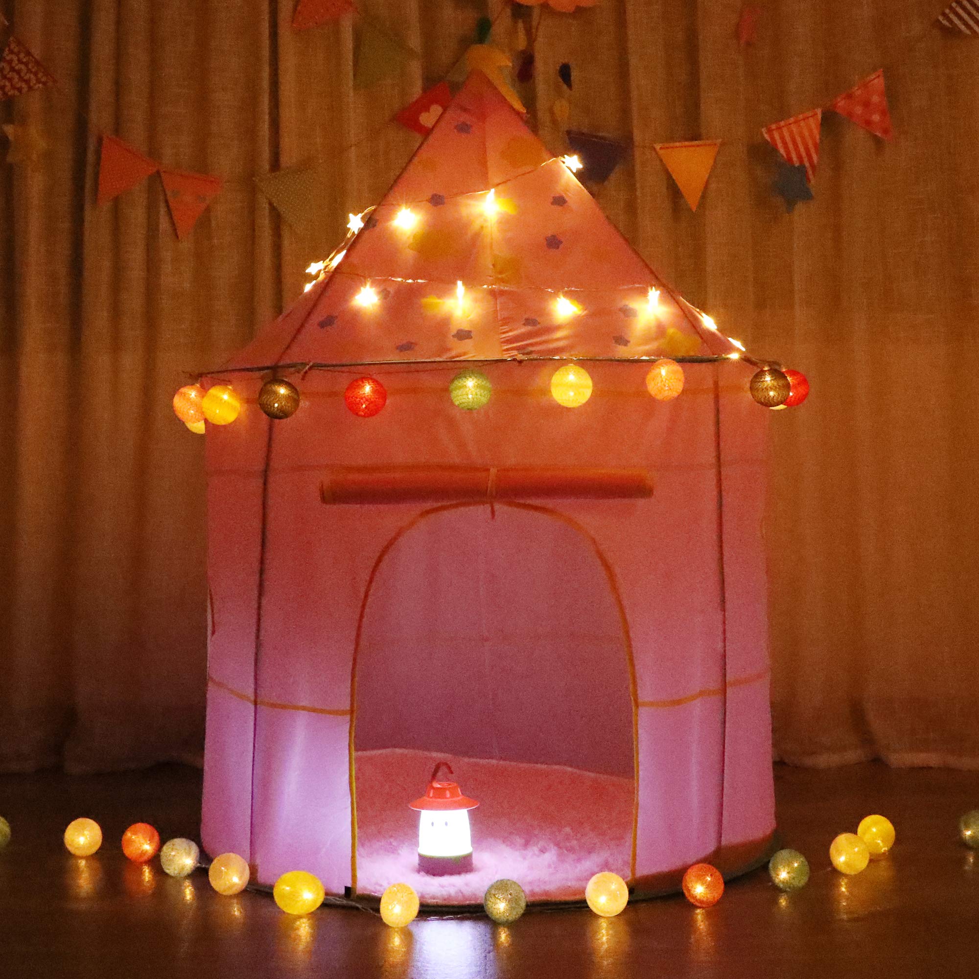 Carpa para niños,con Luces de Estrellas Castillo,Tienda para Niños, Playhouse Toy para Juegos de Interior y Exterior,Navidad & Cumpleaños Regalos para Niños Chico Niña (Rosa Luna)