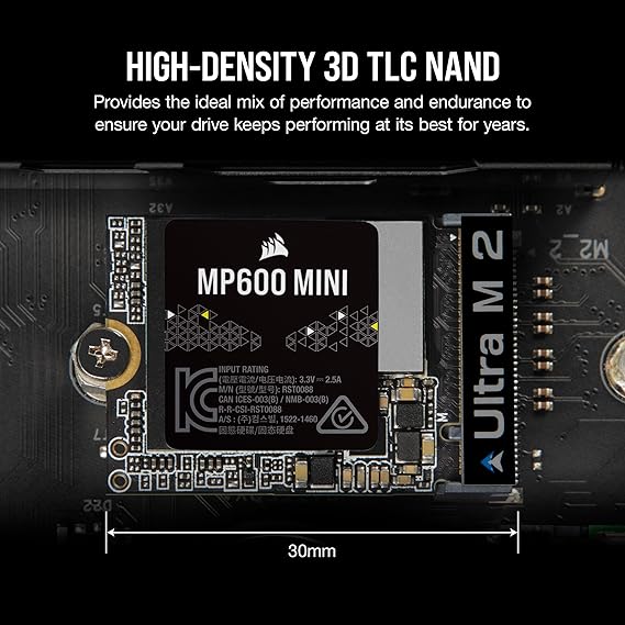 Corsair MP600 Mini 2TB M.2 NVMe PCIe x4 Gen4 SSD M.2 2230 Up to 7,000MB/sec Sequential Read High-Density 3D TLC NAND Great for Steam Deck and Microsoft Surface Black