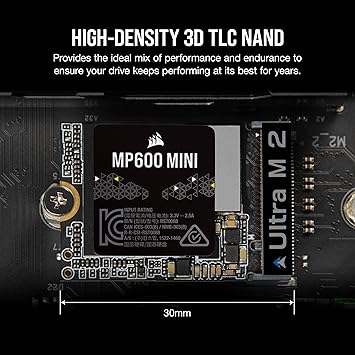 Corsair MP600 Mini 2TB M.2 NVMe PCIe x4 Gen4 SSD M.2 2230 Up to 7,000MB/sec Sequential Read High-Density 3D TLC NAND Great for Steam Deck and Microsoft Surface Black