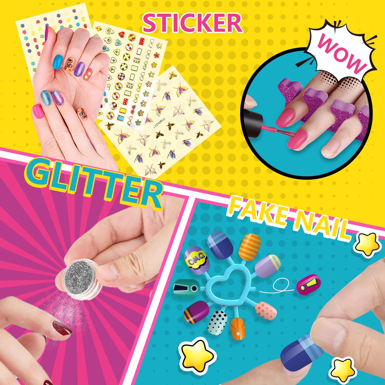 Kids 8-Count Nail Art Pen and Nail Polish Set with Stickers & Gems