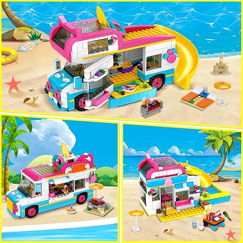 Miniatura 2 de HOGOKIDS Juego de construcción 3 en 1 para niñas, 494 piezas, juego de bloques de construcción de campamento en la playa, juguetes de construcción
