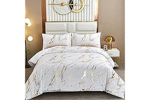 WONGS BEDDING White Gold Metallic Marble Comforter Set Queen