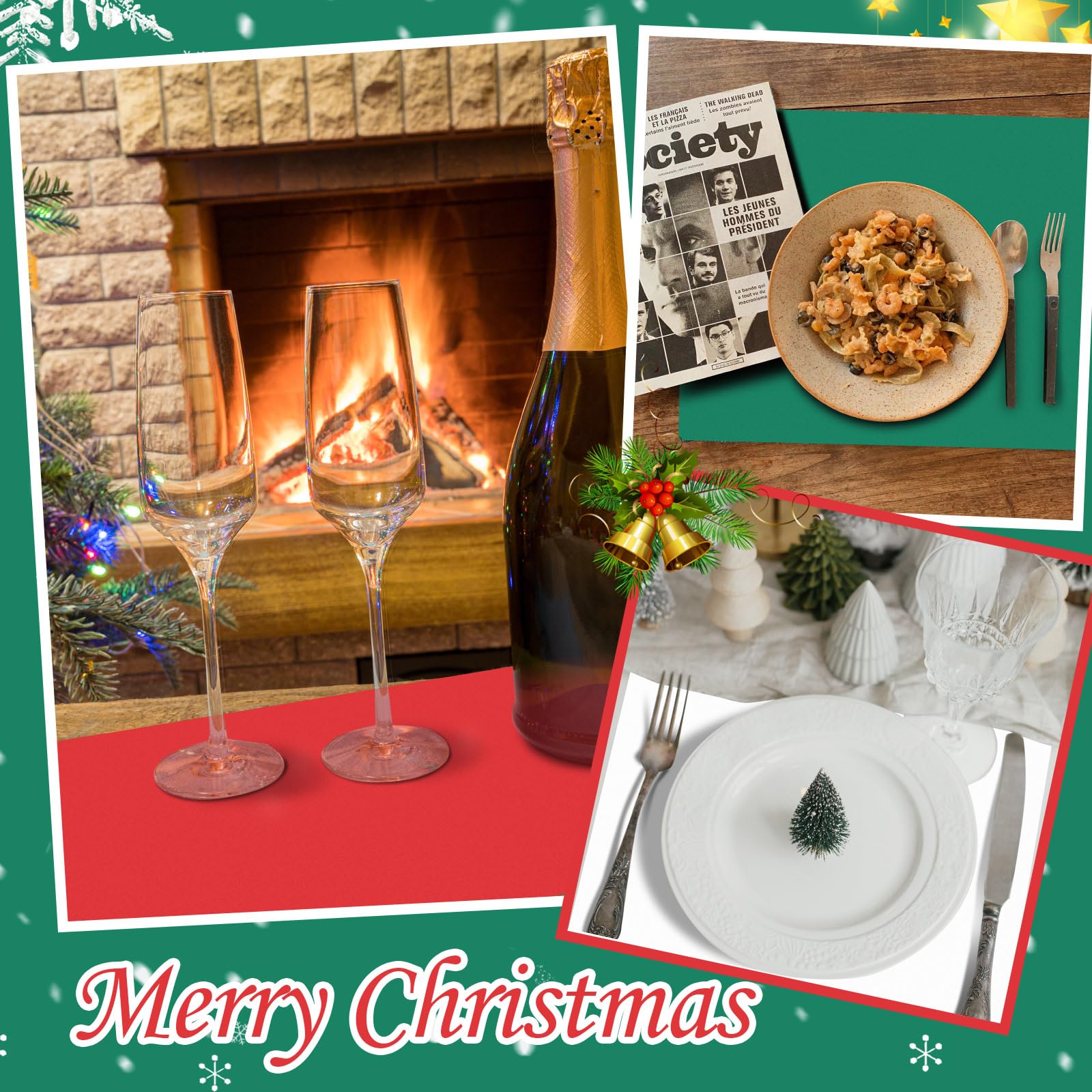 Yeaqee Weihnachts-Tischsets Aus Papier – 200 Stück, Rot & Grün, 27,9 X 43,2 Cm, Für Feste & Feiern