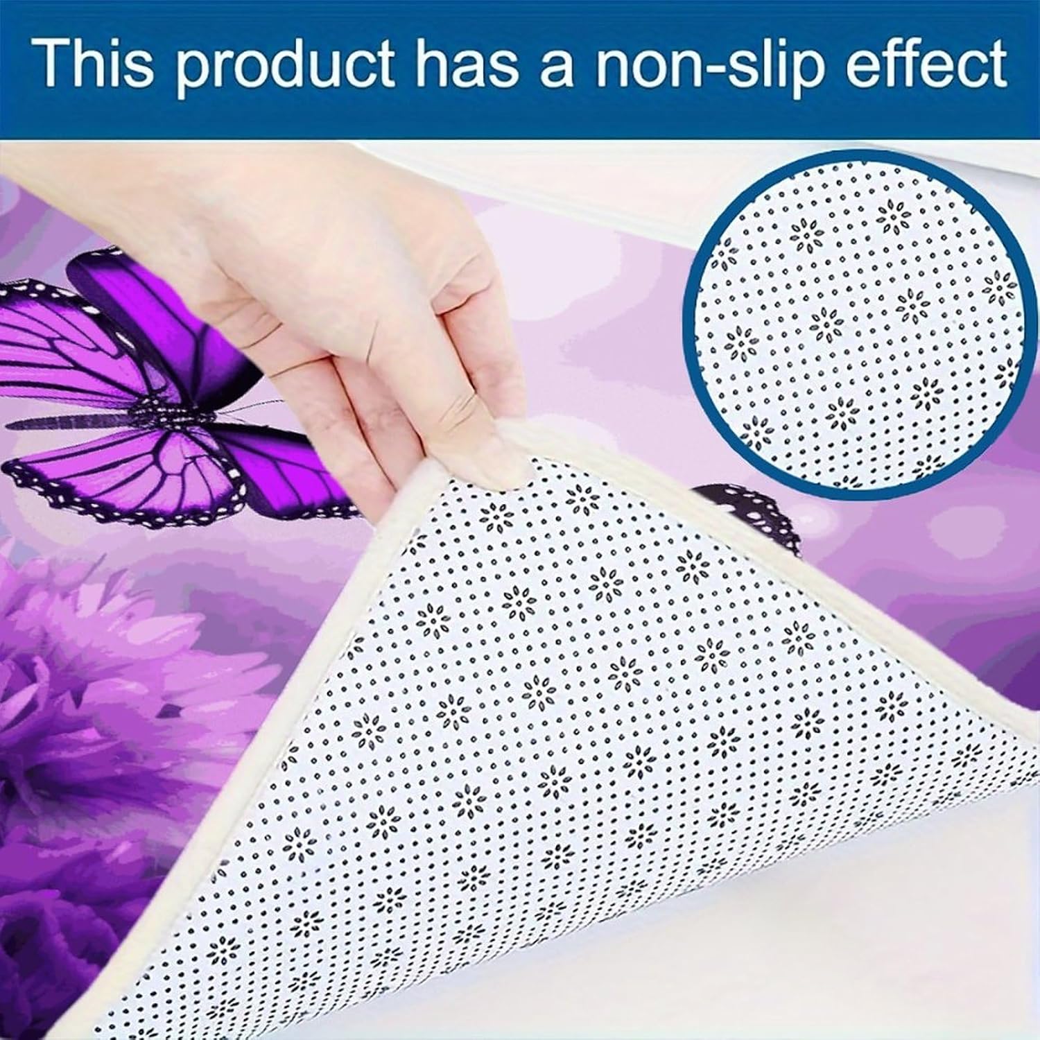 Purple Flower Butterflies Kitchen Mats for Floor 2PCS Waterproof Non-Slip Kitchen Rugs Cushioned Anti-Fatigue Mat Heavy Duty Floor Mats Comfort Standing Mat for Kitchen Home Office Laundry