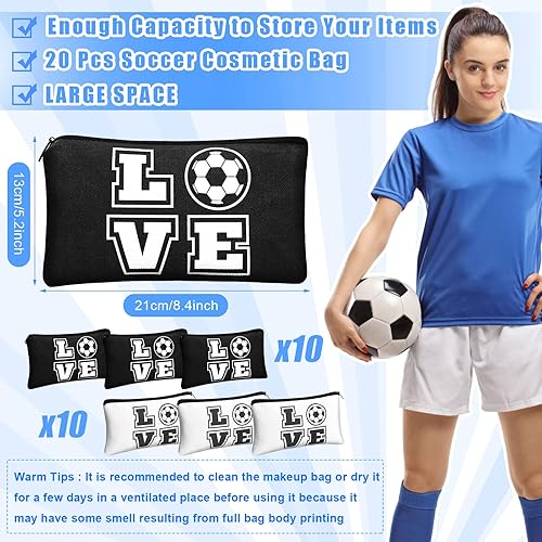 Miniatura 2 de Amylove Bolsa de maquillaje de fútbol, 20 piezas, bolsa de viaje con palabras, artículos de tocador con cremallera, portátil, para mujeres, amantes
