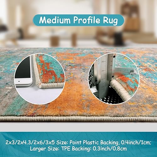 Miniatura 8 de Lahome Alfombra abstracta moderna  2 x 3 pulgadas, pequeña, lavable, colorida, alfombra de entrada suave, antideslizante, contemporánea, alfombra