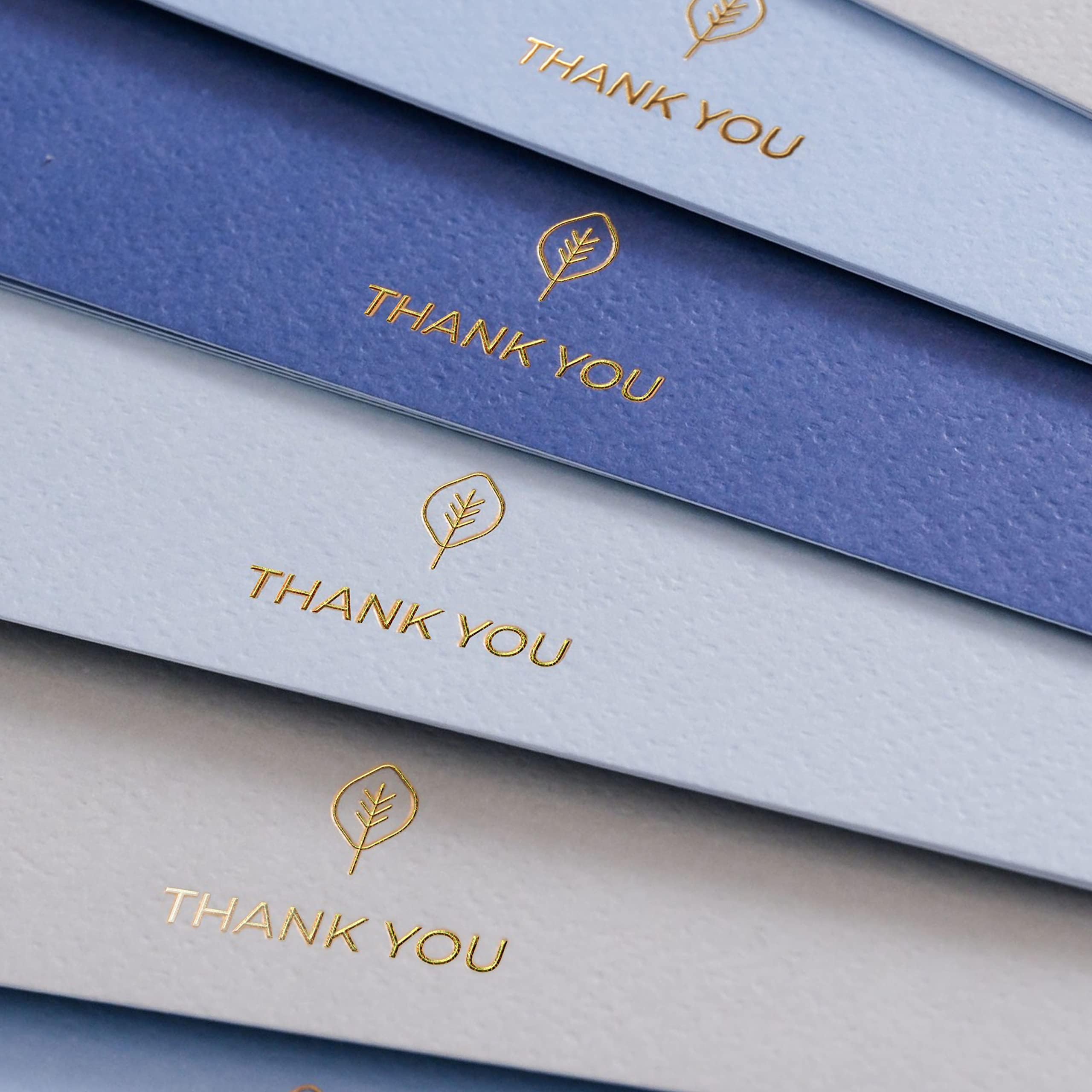 100 Heavyweight Blank Thank You Cards with Envelopes Set - Assorted Blue Hues Single Sided Design Thank You Notes for Any Occasion, Blank Notes Wedding, Business - (4 x 6 Inches) (100 Pack)