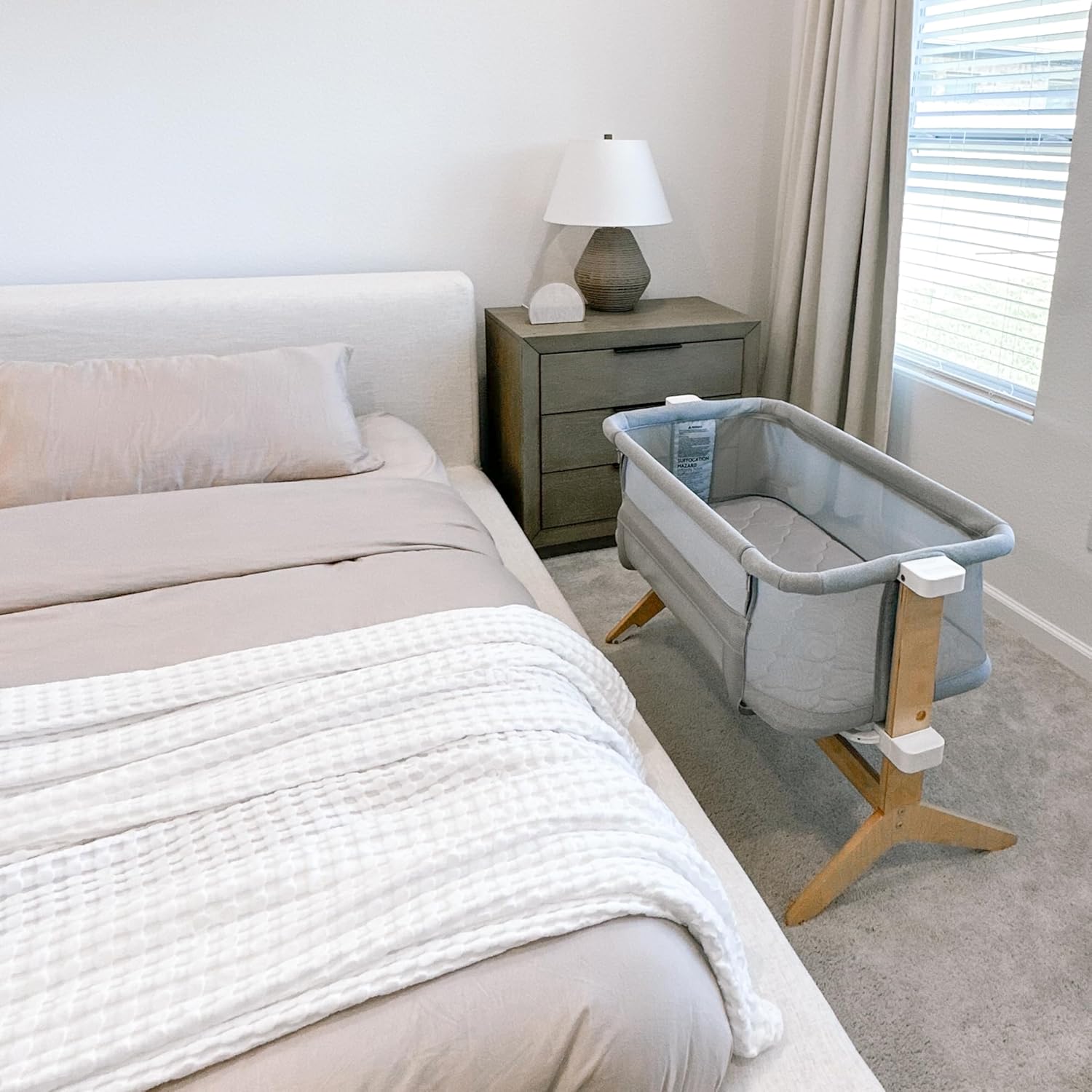 Solid Birch Adjustable Height Bassinet with Breathable Mattress